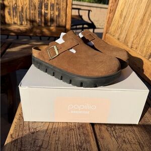 Papillio Brown Suede Mules with Black Sole